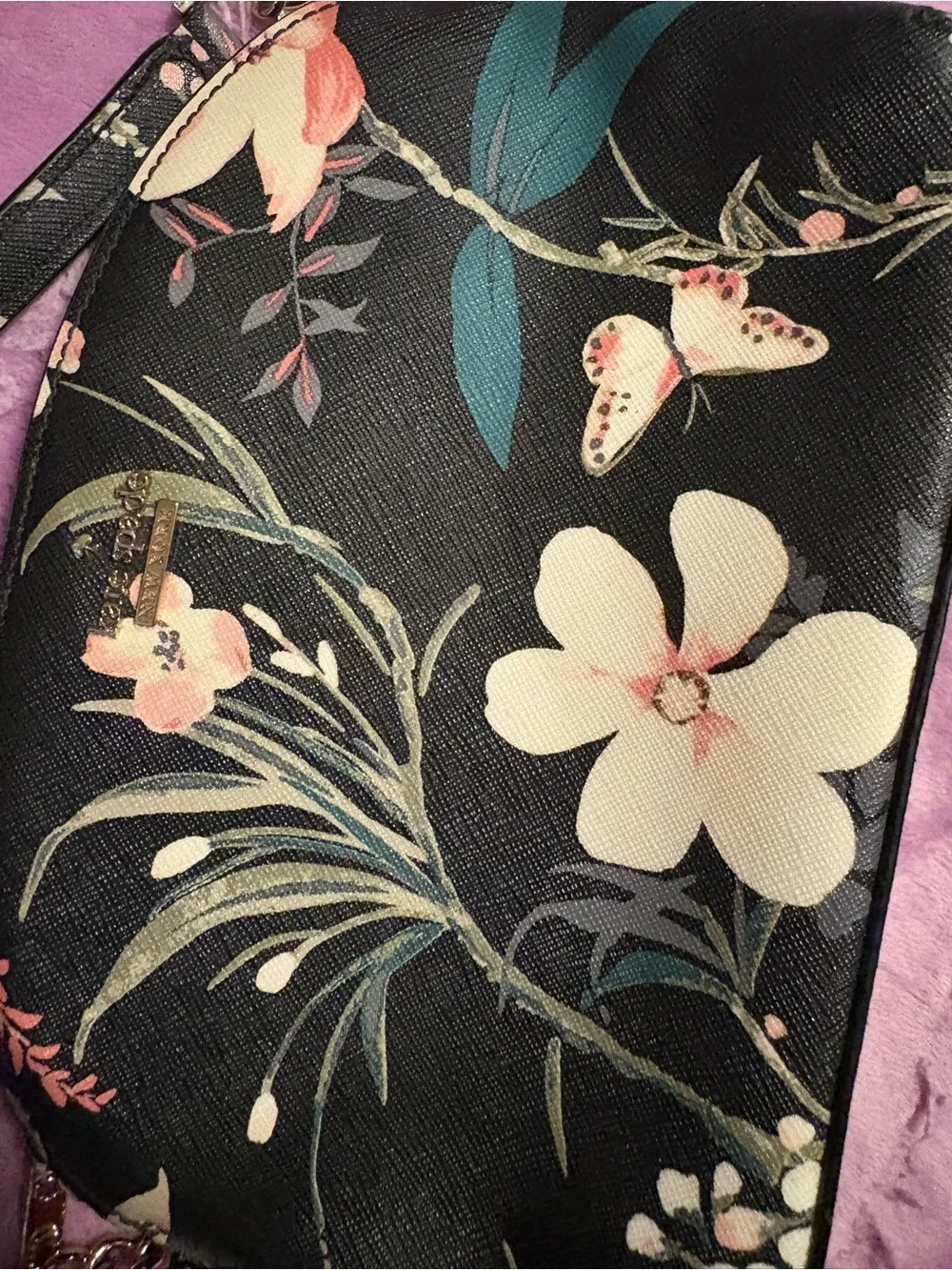 kate spade Black Floral Crossbody with Butterfly Detail